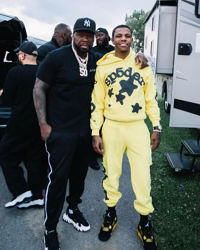 50 Cent outfit in Amiri, Balmain, and New Era, 2023