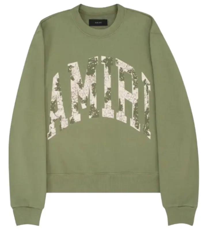 Amiri Military Green Collegiate Logo Crewneck Sweatshirt $550