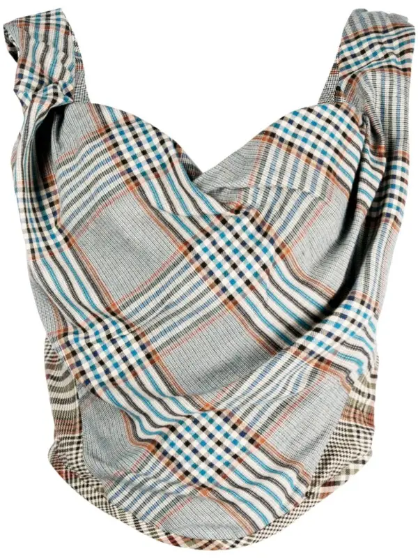 Vivienne Westwood Sunday Off-the-shoulder Tartan Corset Top In Blue Multi $1154