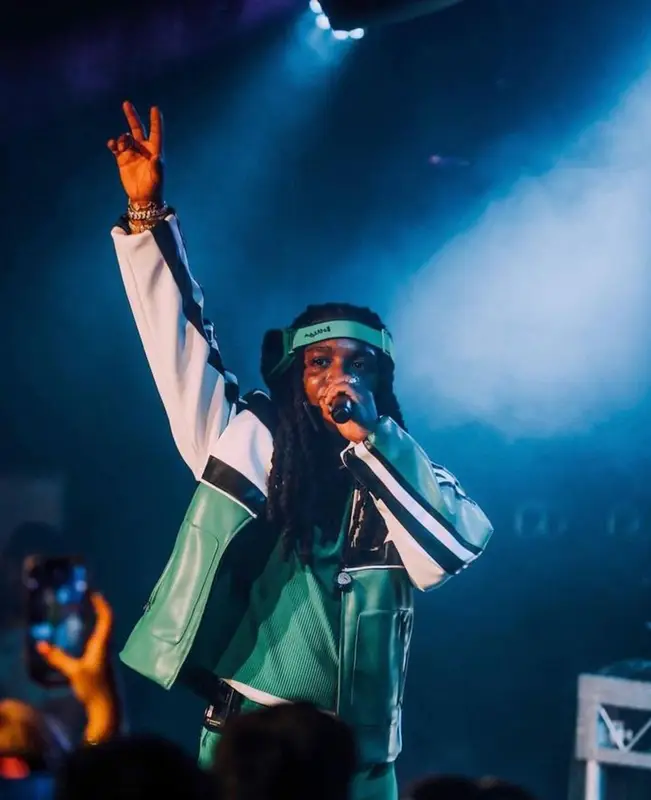 Jacquees outfit in Issey Miyake, Alexander McQueen, and Bottega Veneta, 2023