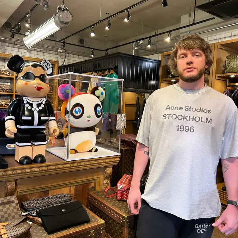 Murda Beatz outfit in Acne Studios, Gallery Dept., and Louis Vuitton, 2023