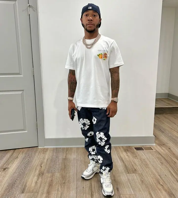 Chino Braxton outfit in Casablanca, Levi’s, and New Era, 2023