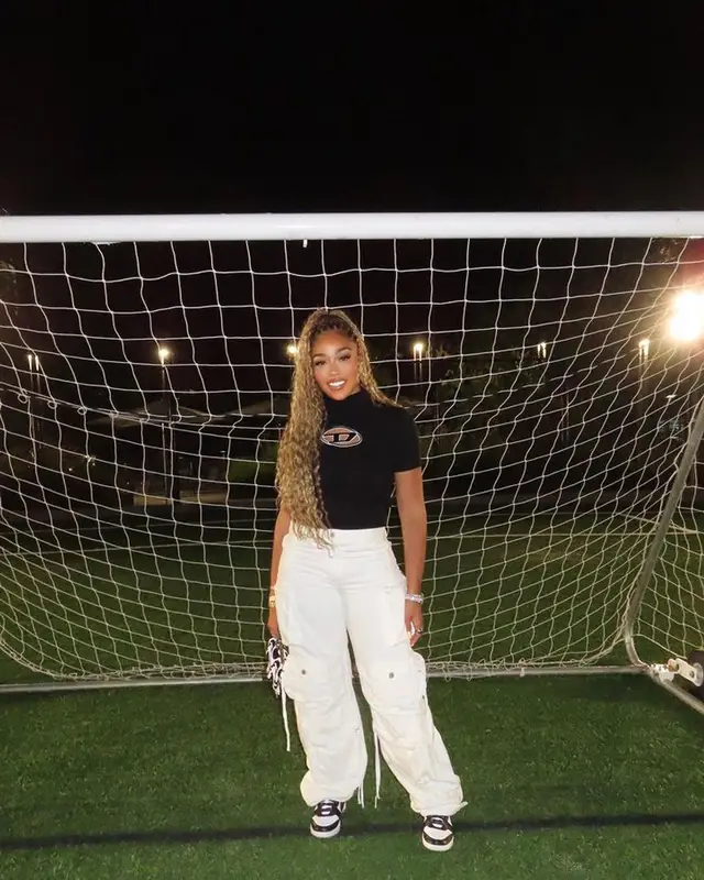 Jordyn Woods outfit in Diesel, The Attico, and Chanel, 2023