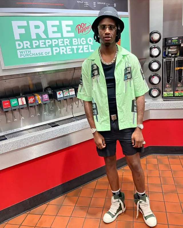 Yung Mal outfit in Rick Owens, Cartier, and Givenchy, 2023