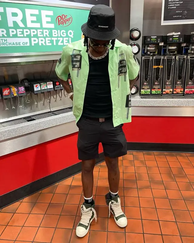 Yung Mal outfit in Rick Owens, Cartier, and Givenchy, 2023