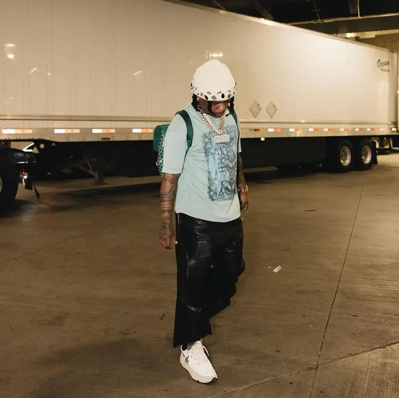 Rylo Rodriguez outfit in Golden Goose, Goyard, and Melrose High, 2023