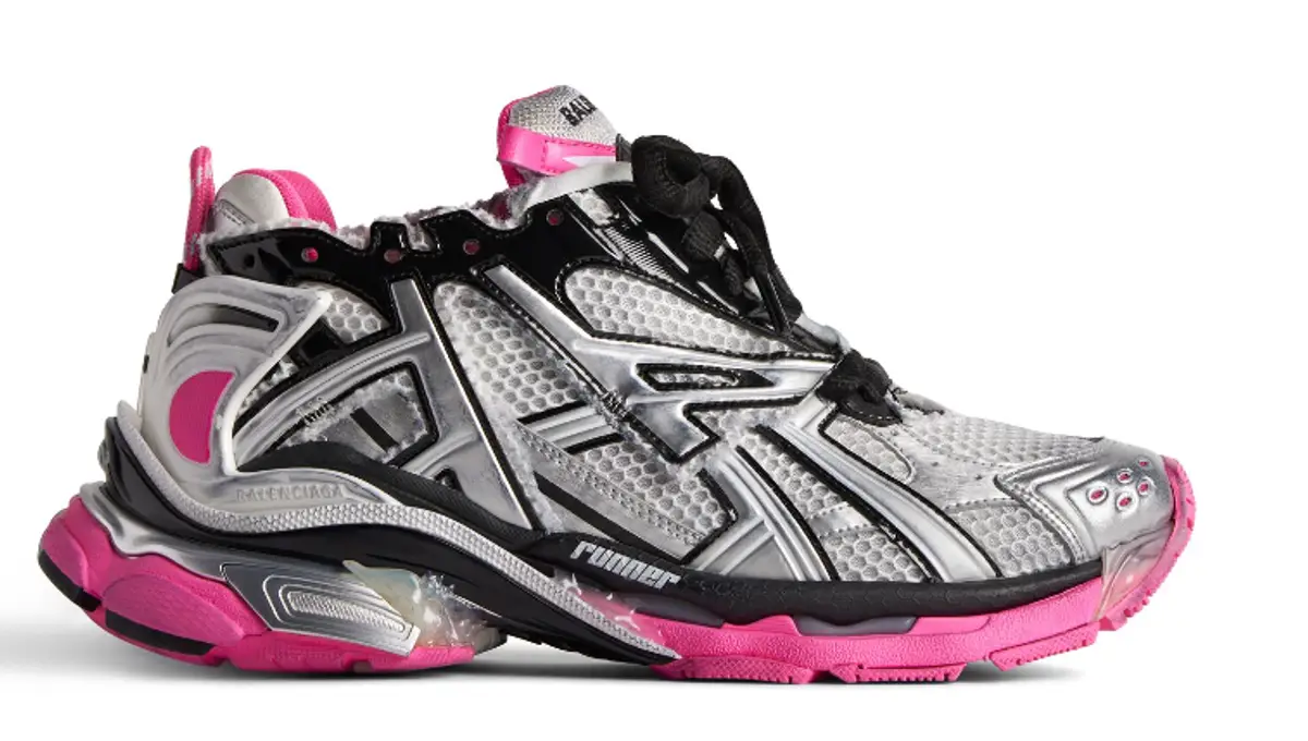 Balenciaga Silver and Neon Pink Runner Sneakers $1150