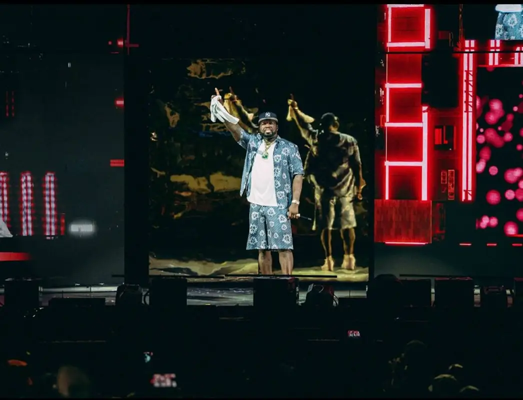 50 Cent outfit in Dior, New Era, and Denim Tears, 2023