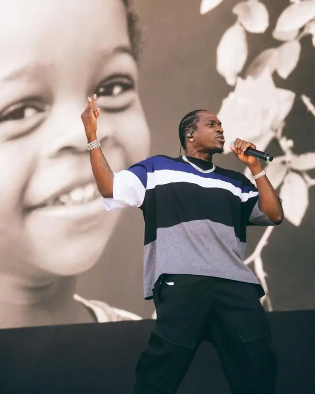 Pusha T outfit in Dries Van Noten, Dion Lee, and Adidas, 2023