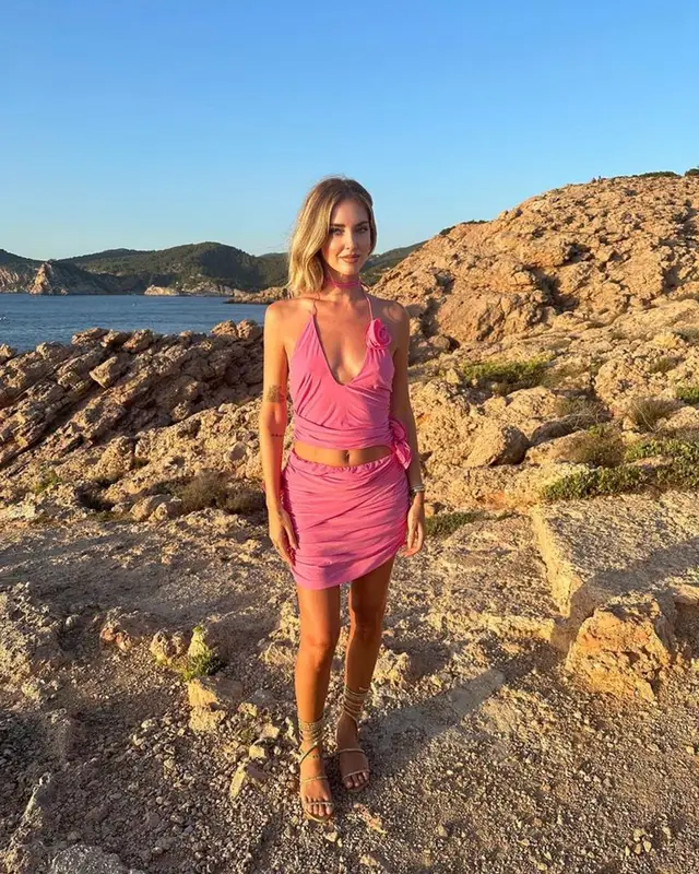 Chiara Ferragni outfit in Louis Vuitton, Magda Butrym, and Rene Caovilla, 2023