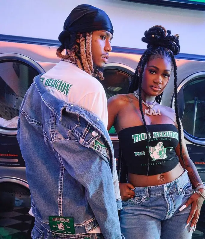 Lil Gnar outfit in True Religion and Nike, 2023