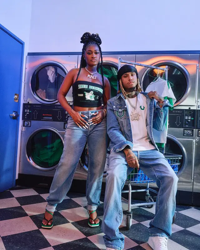 Lil Gnar outfit in True Religion and Nike, 2023