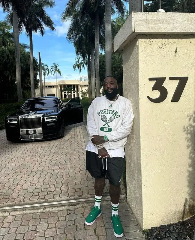 Rick Ross outfit in Firstport and Nike, 2023