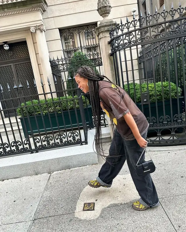 Storm Reid outfit in Mifland, Prada, and New Balance, 2023