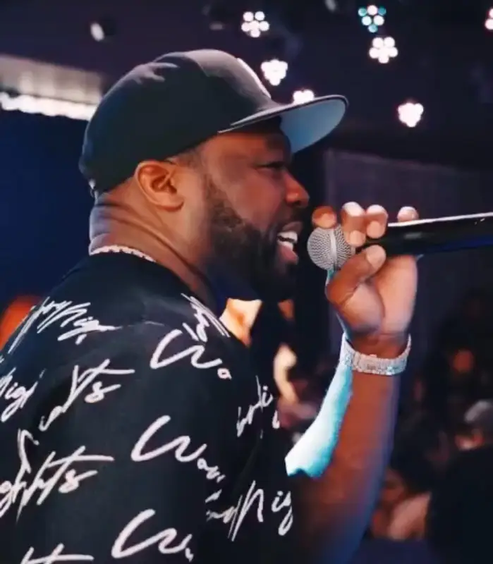 50 Cent outfit in Les Patrons, 2023