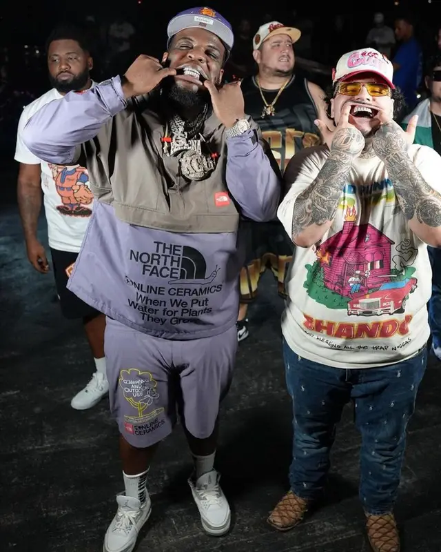 Maxo Kream outfit in The North Face, New Era, and Just Don, 2023