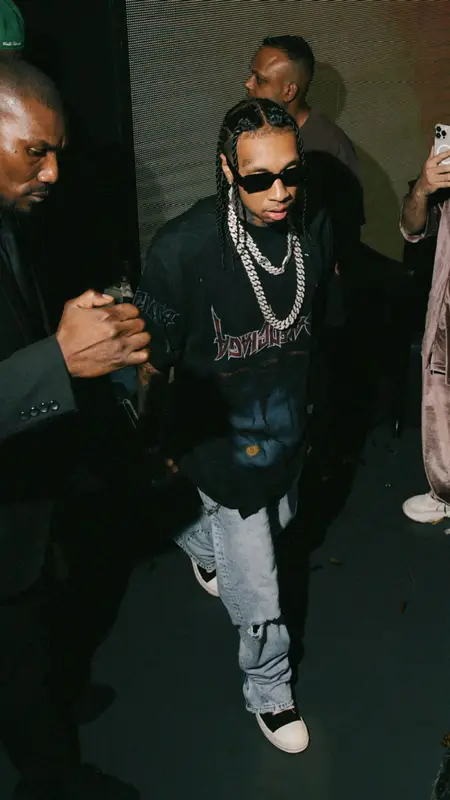 Tyga outfit in Balenciaga, Rick Owens, and Prada, 2023