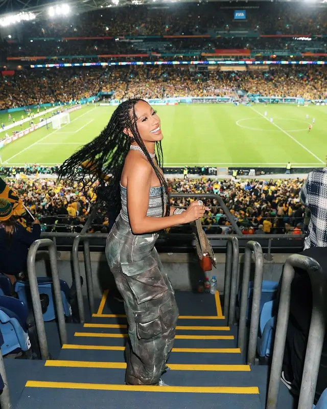 Bia outfit in Diesel, The Attico, and Amina Muaddi, 2023