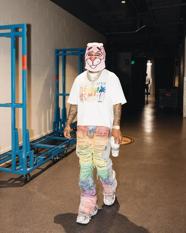 Rylo Rodriguez outfit in Who Decides War, Balenciaga, and De Chief , 2023