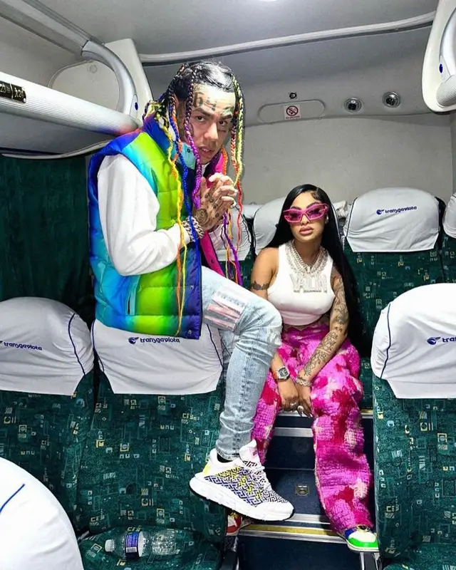 6ix9ine outfit in AGR Knit, Amiri, and Versace, 2023