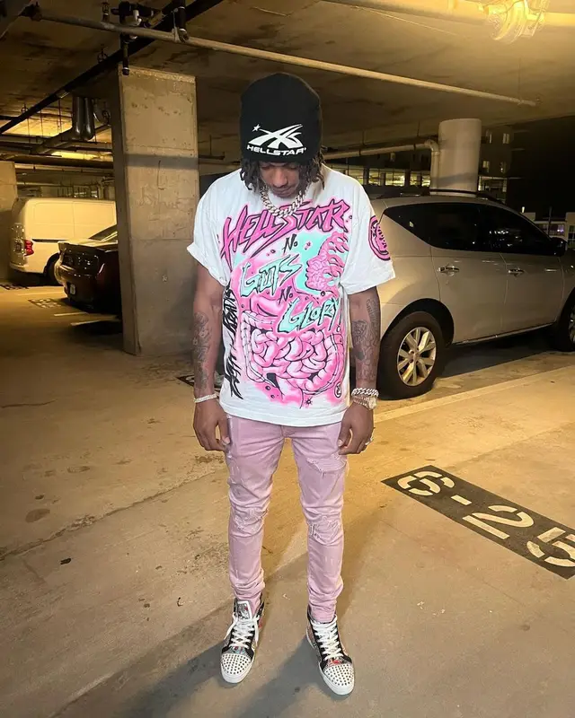 Skilla Baby outfit in Amiri, Christian Louboutin, and Hellstar, 2023