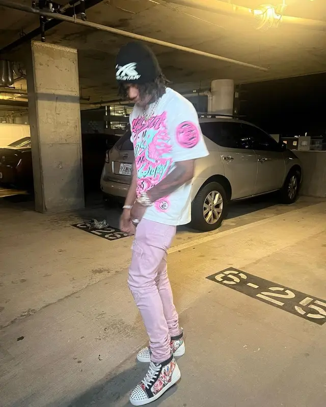 Skilla Baby outfit in Amiri, Christian Louboutin, and Hellstar, 2023