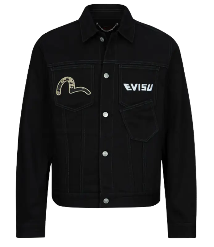 Evisu Brocade Pattern Black Logo Jacket $535