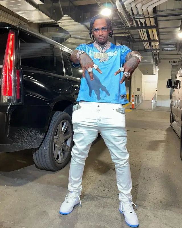 Moneybagg Yo outfit in Chrome Hearts, Amiri, and Cartier, 2023