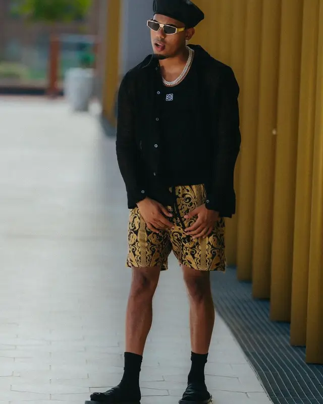 Myke Towers outfit in Loewe, Moschino, and Bottega Veneta, 2023
