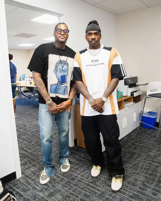 Pusha T outfit in Martine Rose, Junya Watanabe, and Adidas, 2023