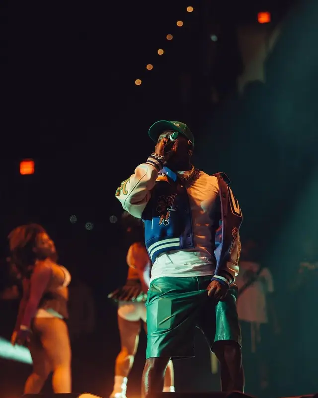 DaBaby outfit in Louis Vuitton, New Era, and Gallery Dept., 2023