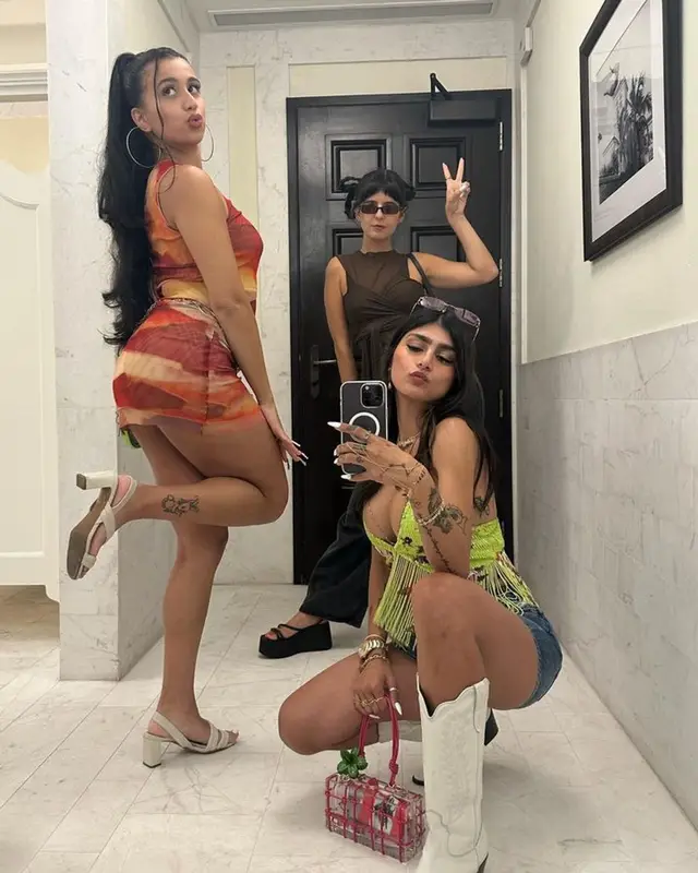 Mia Khalifa outfit in Diesel, Paris Texas, and Cult Gaia, 2023