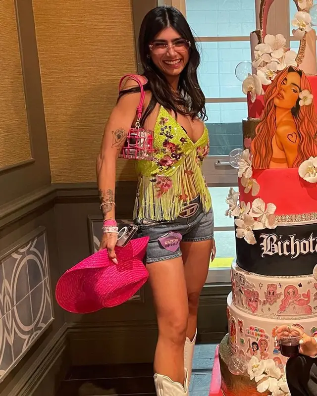Mia Khalifa outfit in Diesel, Paris Texas, and Cult Gaia, 2023