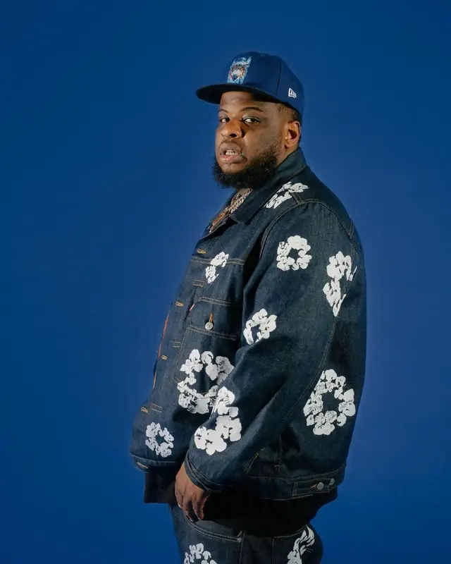 Maxo Kream outfit in Denim Tears, Levi’s, and Nike, 2023