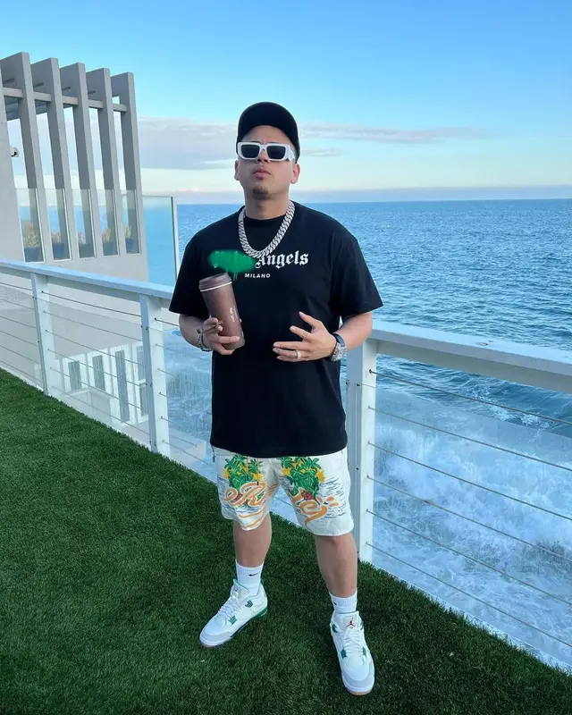 Jesus Ortiz Paz outfit in Palm Angels, Rhude, and Prada, 2023