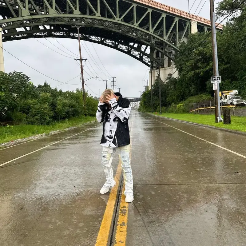 Jake Paul outfit in Funeral Apparel , 2023