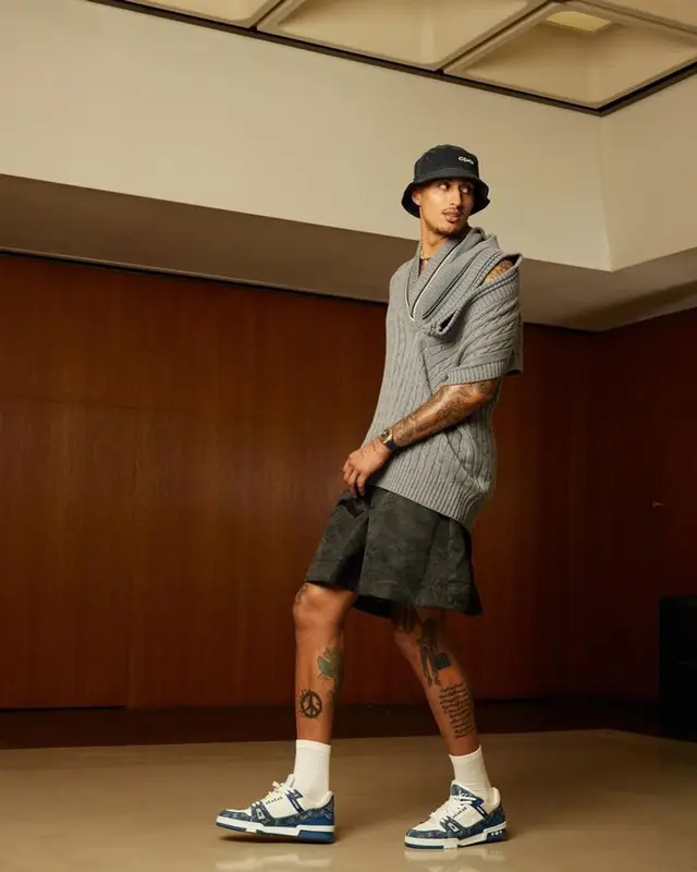 Kyle Kuzma outfit in Y/Project, Louis Vuitton, and Comme Des Garcons, 2023