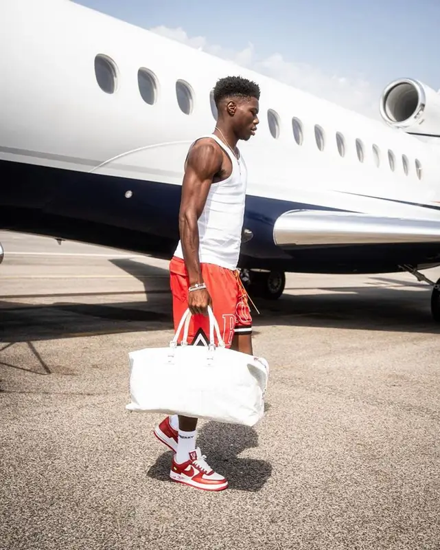 Aurelien Tchouameni outfit in Rhude, Louis Vuitton, and Burberry, 2023