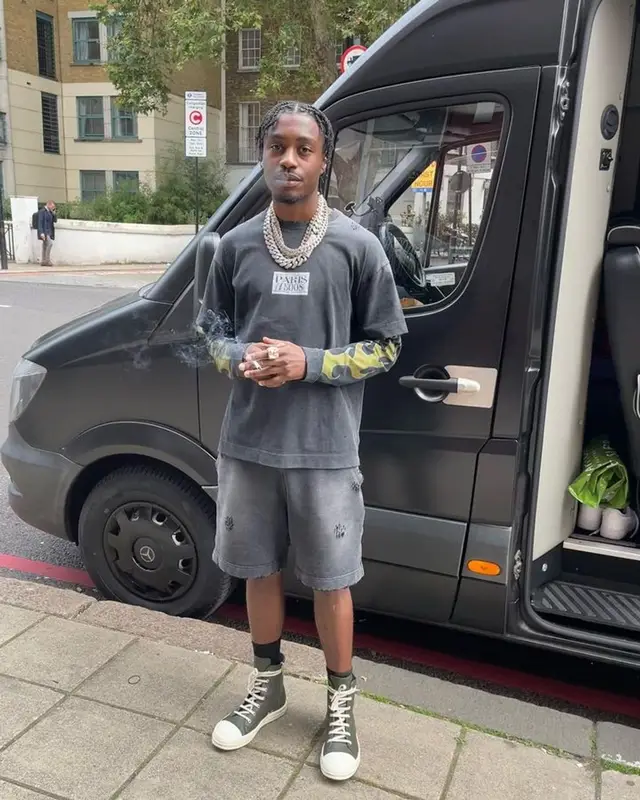 Lil Tjay outfit in Givenchy and Rick Owens, 2023