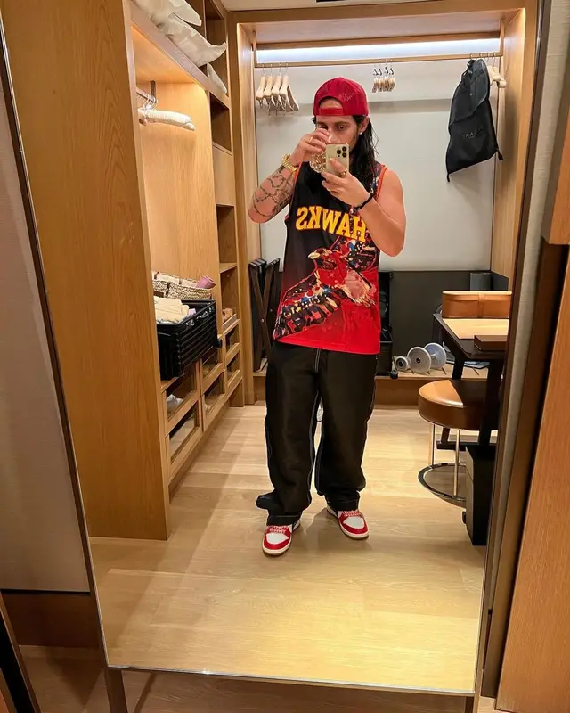 Russ outfit in KidSuper, Gallery Dept., and Atlanta Hawks, 2023