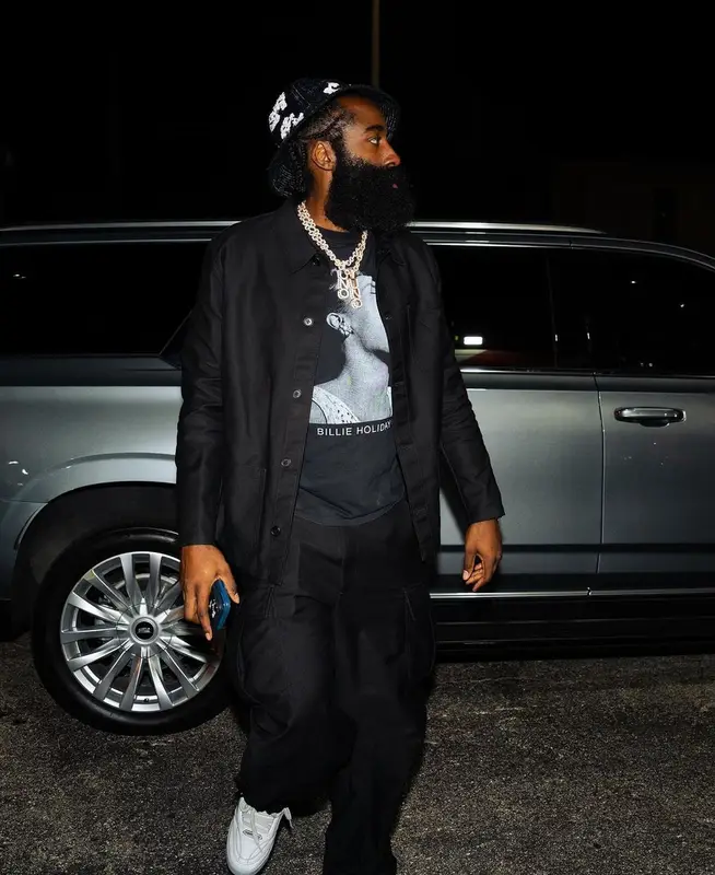 James Harden outfit in Prada, Readymade, and Denim Tears, 2023