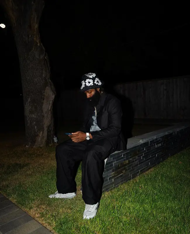 James Harden outfit in Prada, Readymade, and Denim Tears, 2023