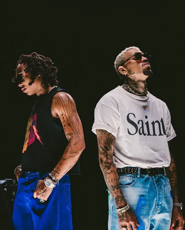 Chris Brown outfit in Saint Michael, Nahmias, and Jacques Marie Mage, 2023
