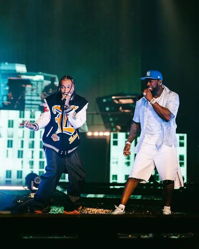50 Cent outfit in Dior and New Era, 2023