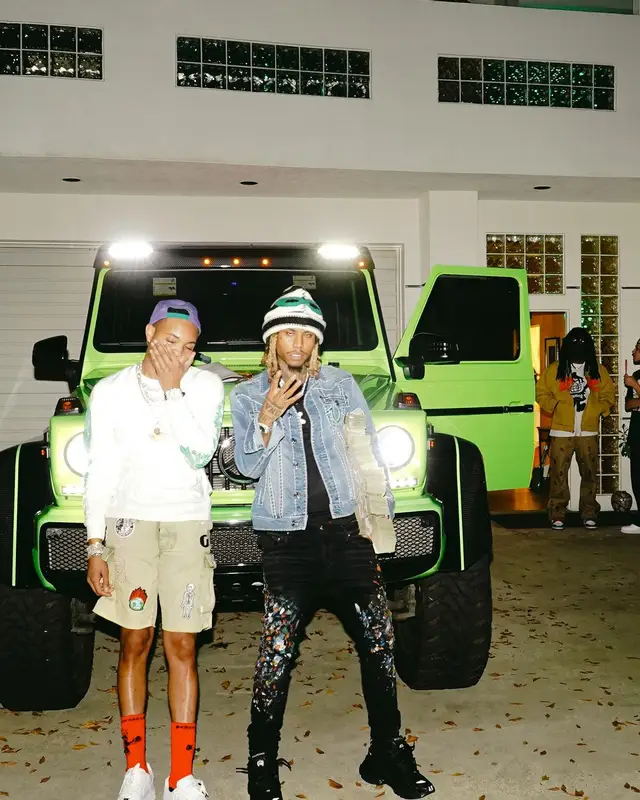 Lil Gnar outfit in True Religion, Amiri, and Marni, 2023