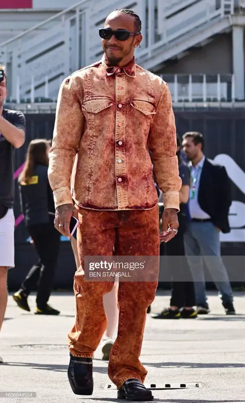 Lewis Hamilton outfit in Namacheko, Jacques Marie Mage, and Martine Rose, 2023