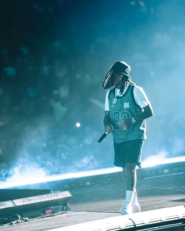 Young M.A outfit in Amiri, Kith, and New Era, 2023