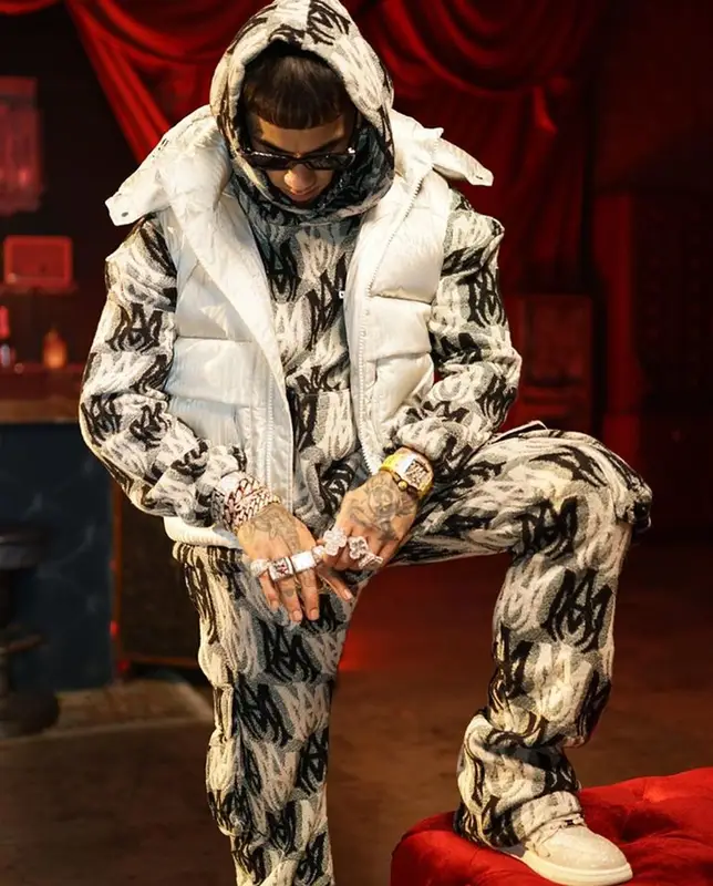 Anuel AA outfit in Amiri, Hawkers, and Anuel AA Merch, 2023