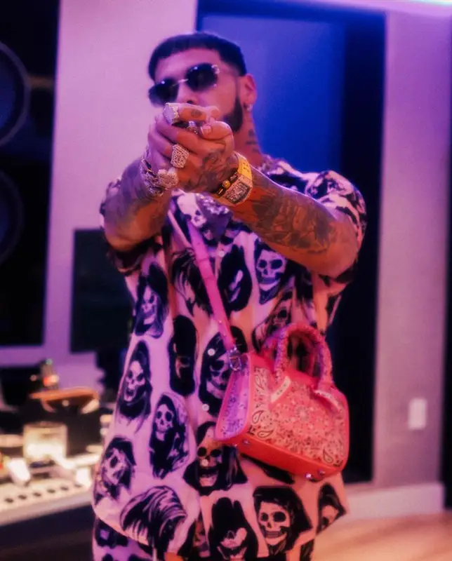 Anuel AA outfit in Broken Promises, Richard Mille, and Cartier, 2023