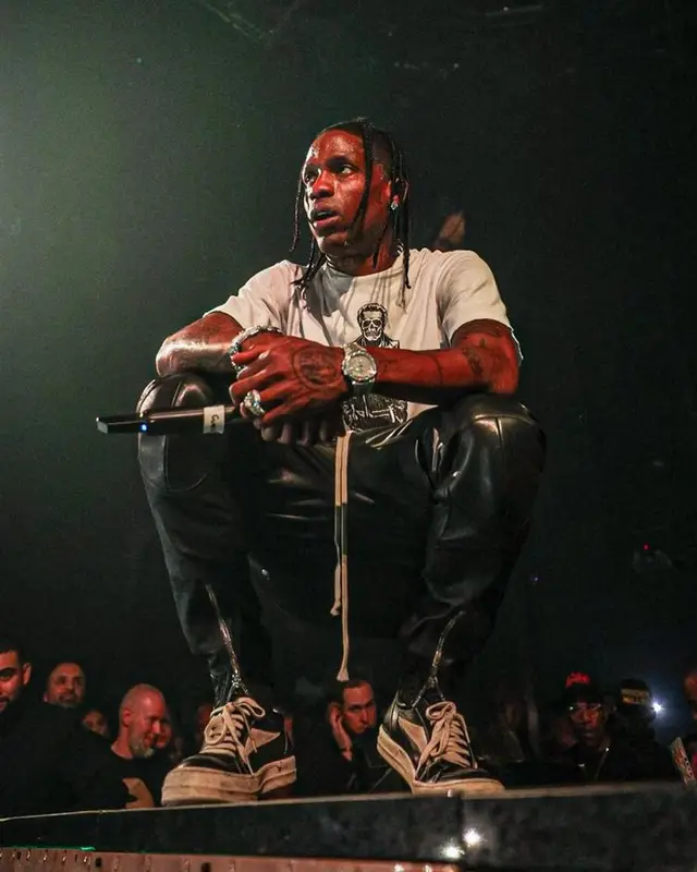 Travis Scott outfit in Rick Owens and Patek Philippe, 2023